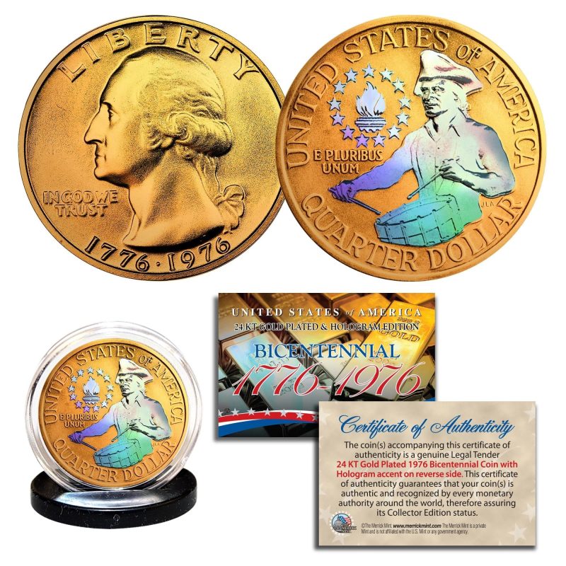 1976 independence hologram bicentennial 24k gold quarter 712928