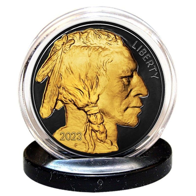 2023 24k gold cladblack ruthenium 50 american gold buffalo indian head tribute coin 111690