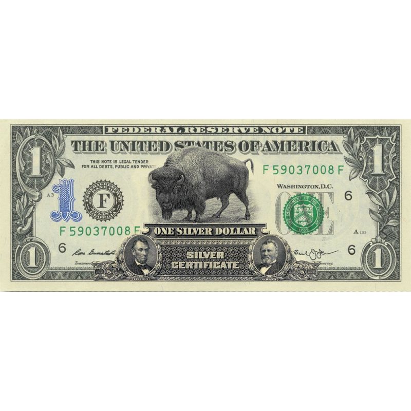 american buffalo bison prototype 1899 black eagle on modern genuine us 1 bill 395425